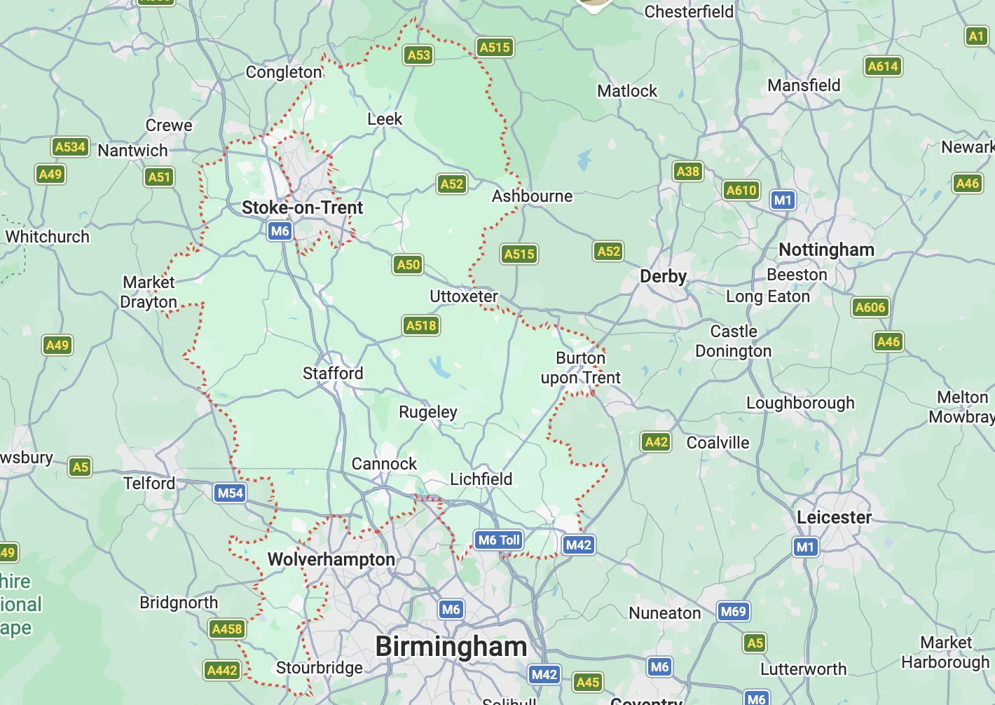 Map of Staffordshire coverage area